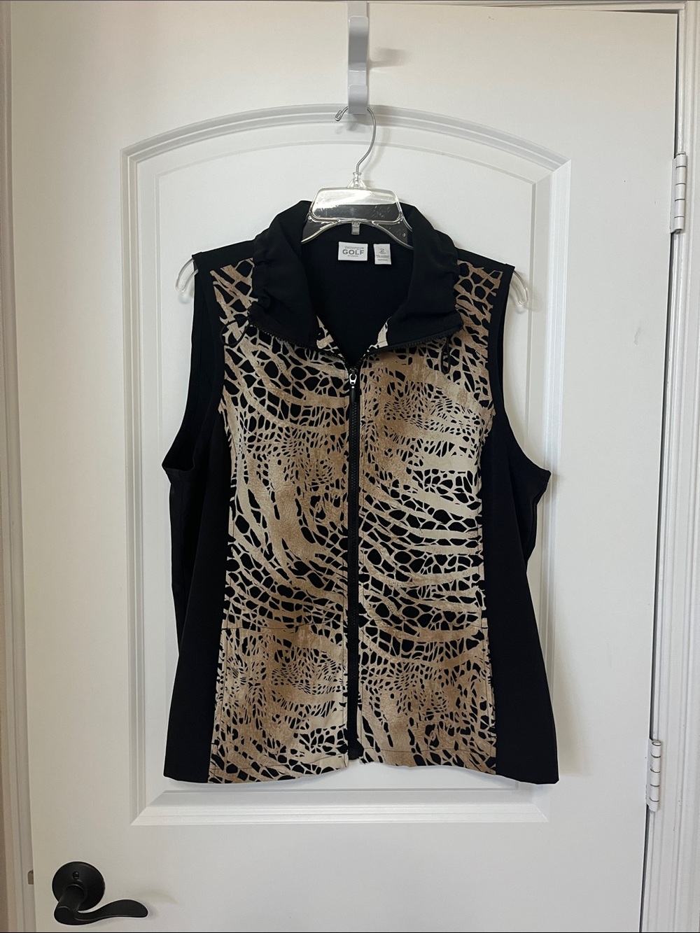 Sleeveless Zip-Front vest Black with Beige Abstract Panel